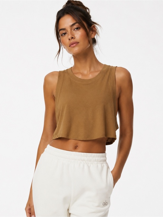 ALO Yoga Tops - ALO Cropped Tank Top Golden Brown